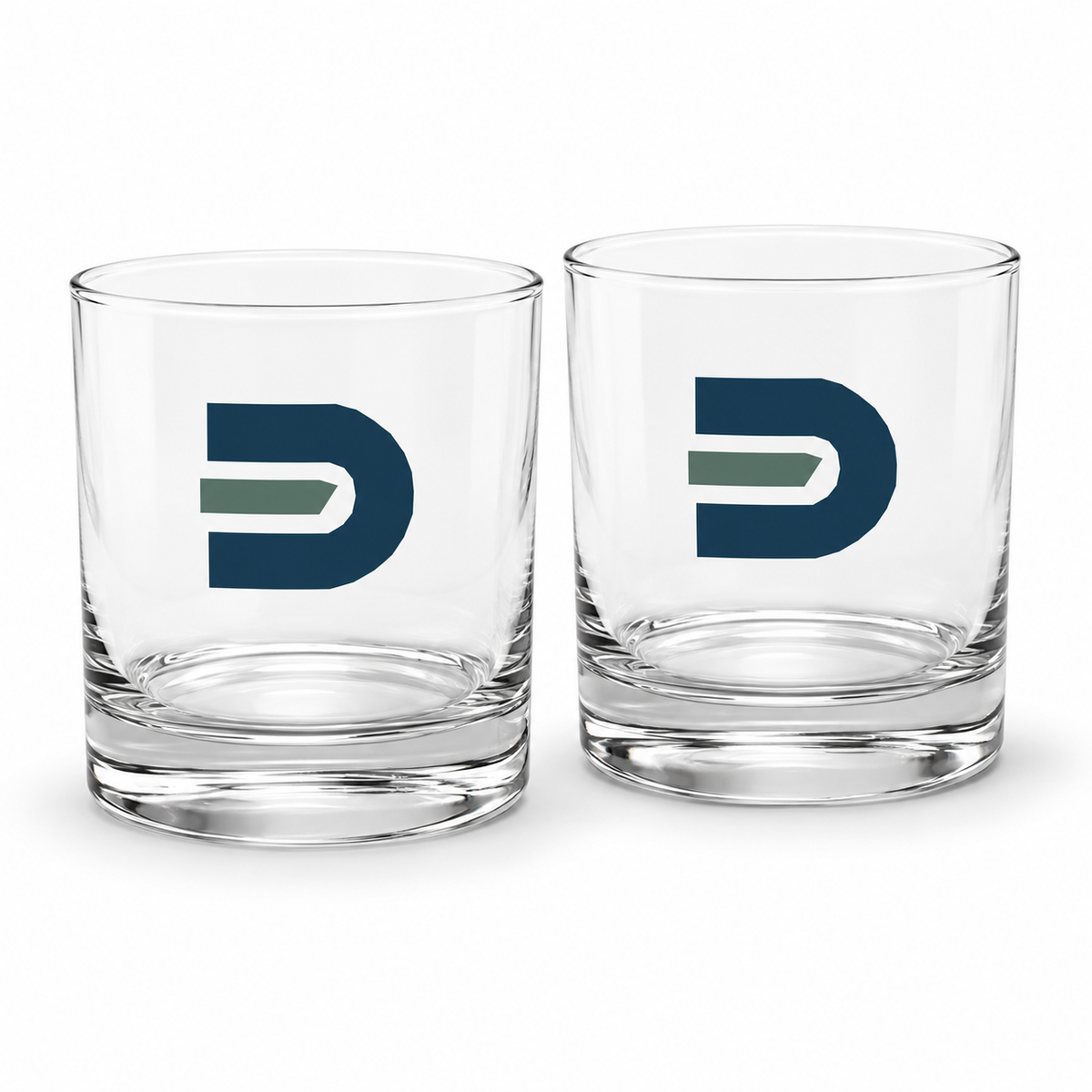 Set of two clear Dads in the Game D Logo rocks glasses