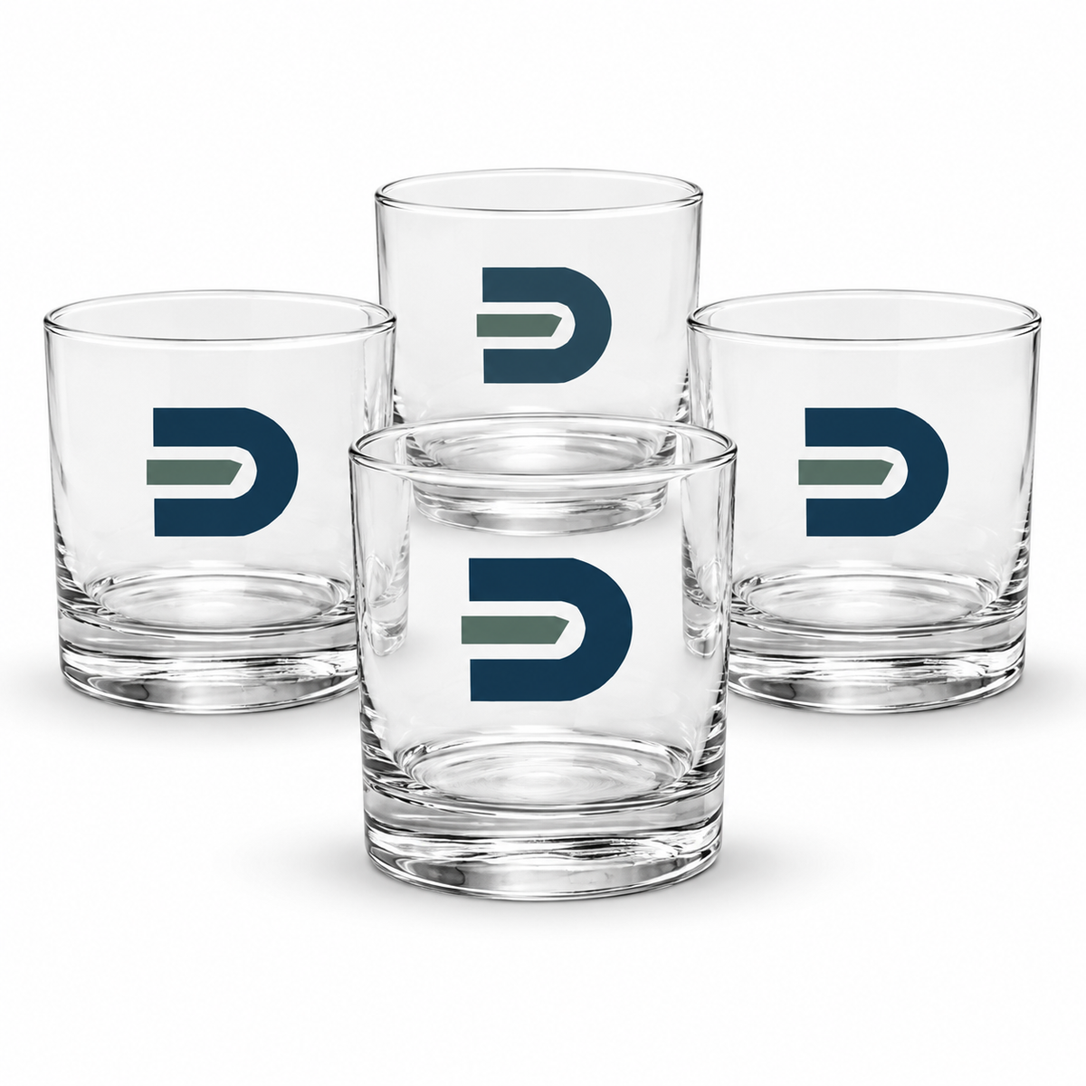 Set of four clear Dads in the Game D Logo rocks glasses