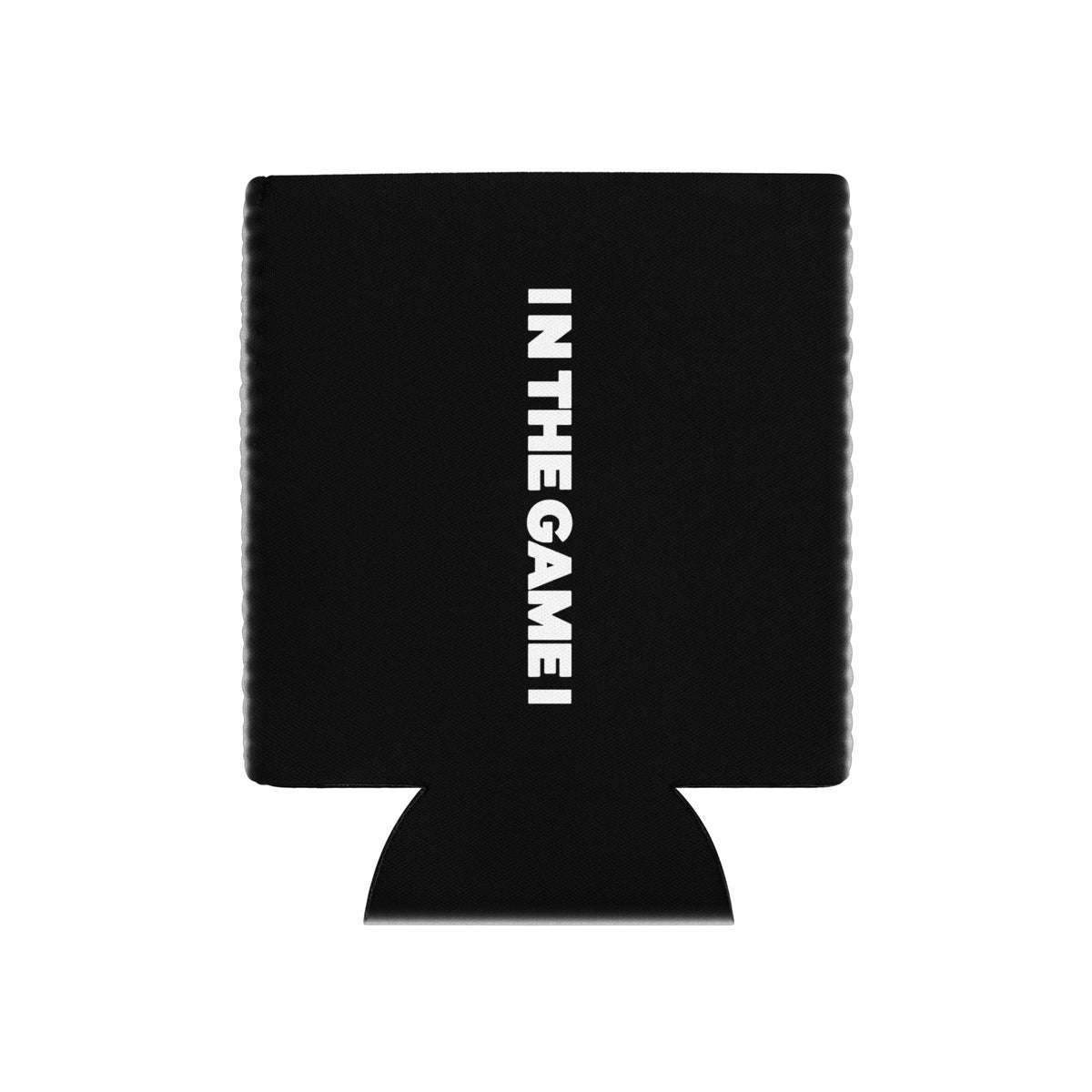 Black Dads in the Game can cooler with vertical In the Game lettering, flat back view