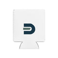 White Dads in the Game can cooler with navy and green D emblem, flat front view
