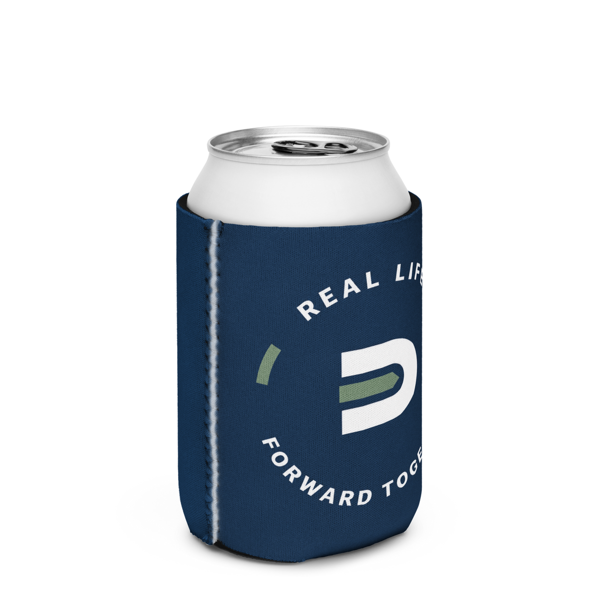 Navy Dads in the Game wheel can cooler holding a regular 12 oz can