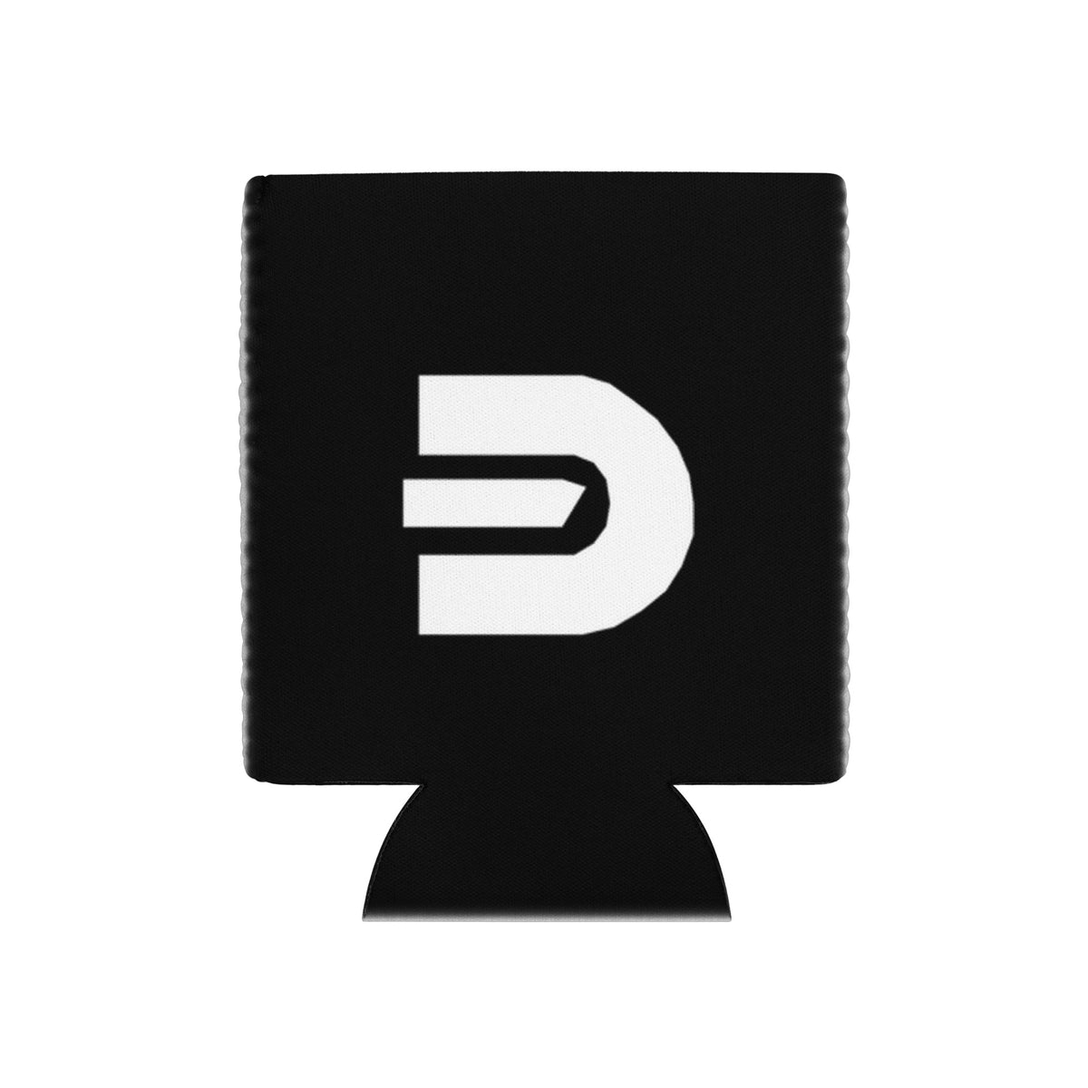 Black Dads in the Game can cooler with white D emblem, flat front view