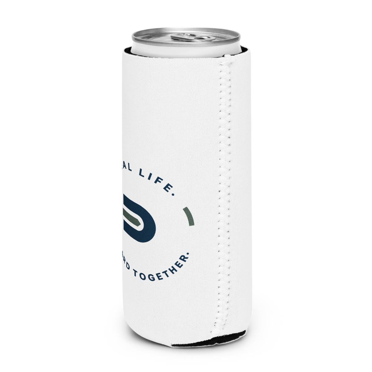 White Dads in the Game wheel can cooler holding a slim 12 oz can