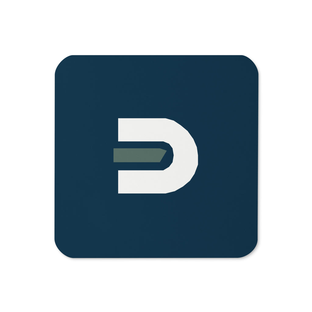 Navy square Dads in the Game coaster with white and green D emblem