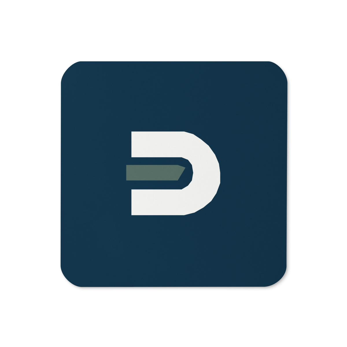 Navy square Dads in the Game coaster with white and green D emblem