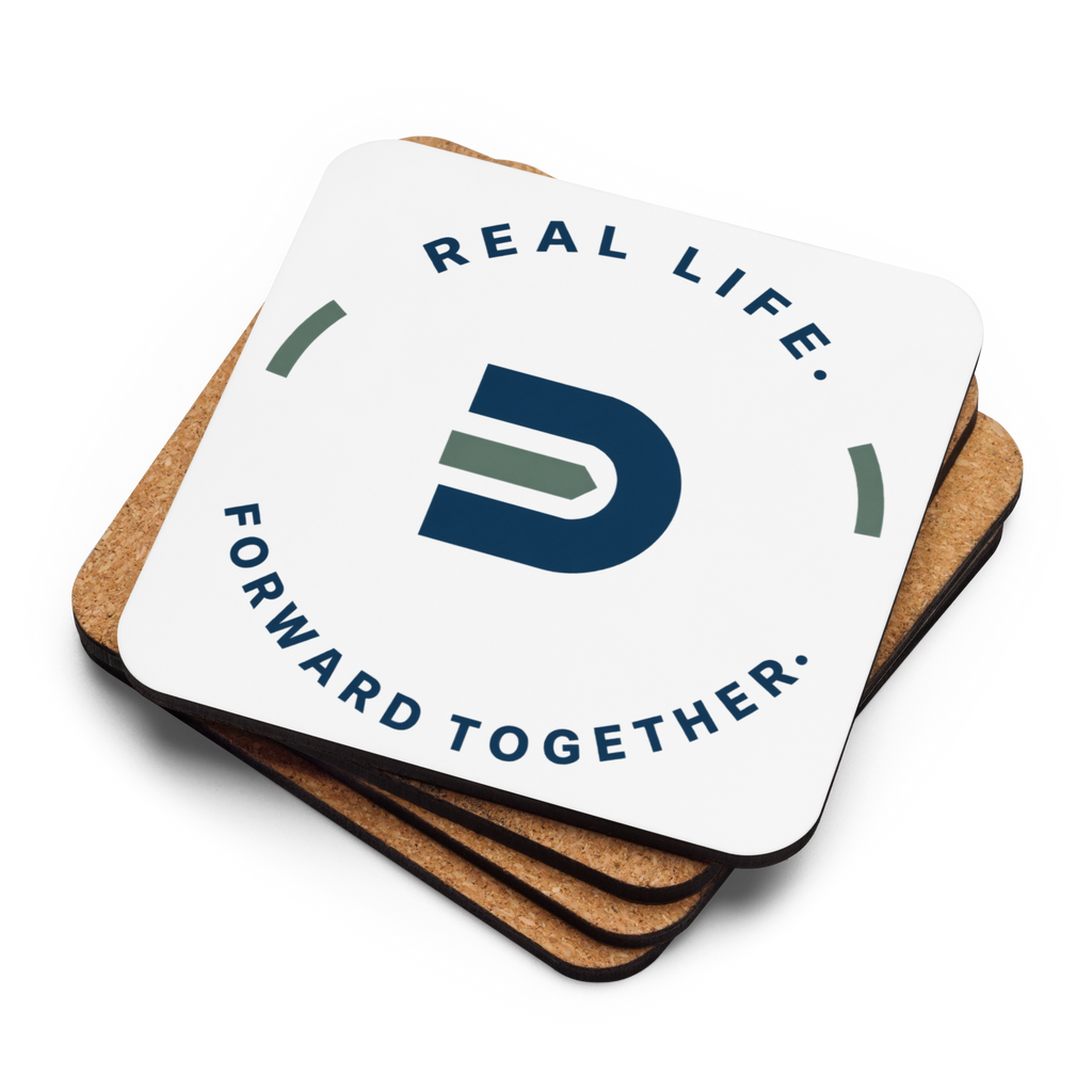Stack of white Dads in the Game wheel coasters with cork backing