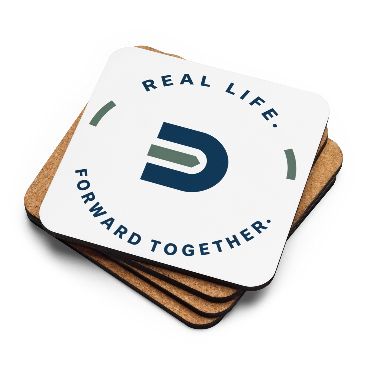 Stack of white Dads in the Game wheel coasters with cork backing