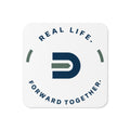 White square Dads in the Game coaster with Real Life, Forward Together wheel design