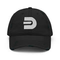 Black distressed Dads in the Game baseball hat with D emblem, front view