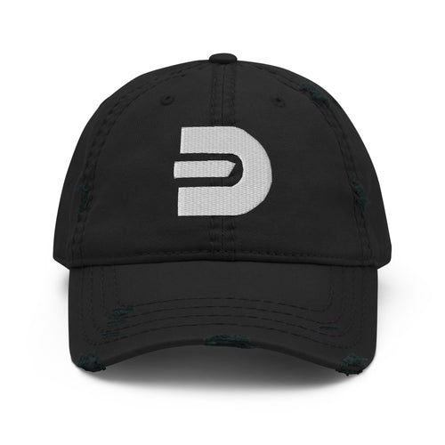 Black distressed Dads in the Game baseball hat with D emblem, front view