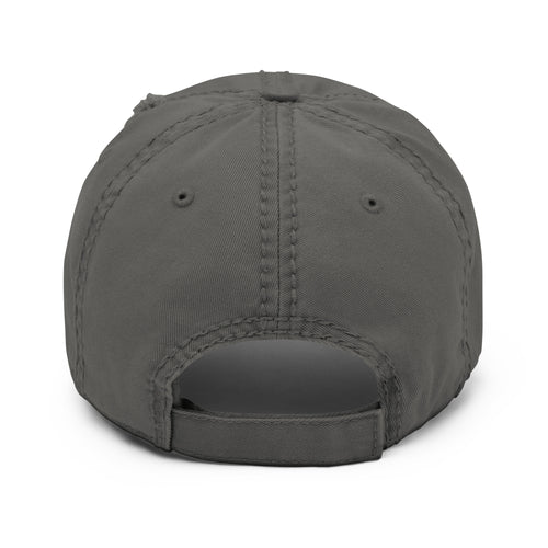 Back view of the charcoal grey distressed Dads in the Game baseball hat with adjustable strap