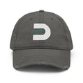 Charcoal grey distressed Dads in the Game baseball hat with D emblem, front view