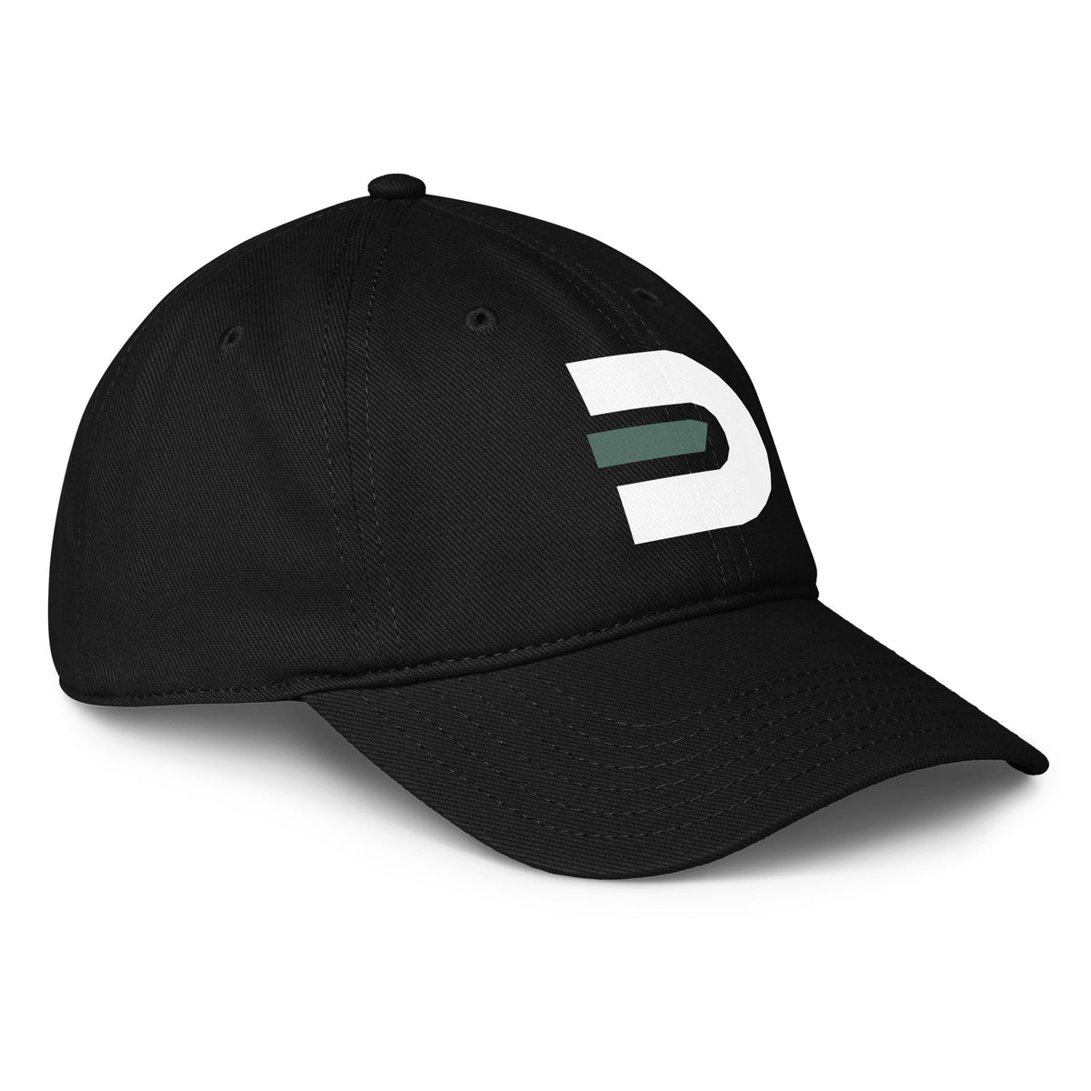 Angled front view of the black Dads in the Game Signature baseball cap with D emblem