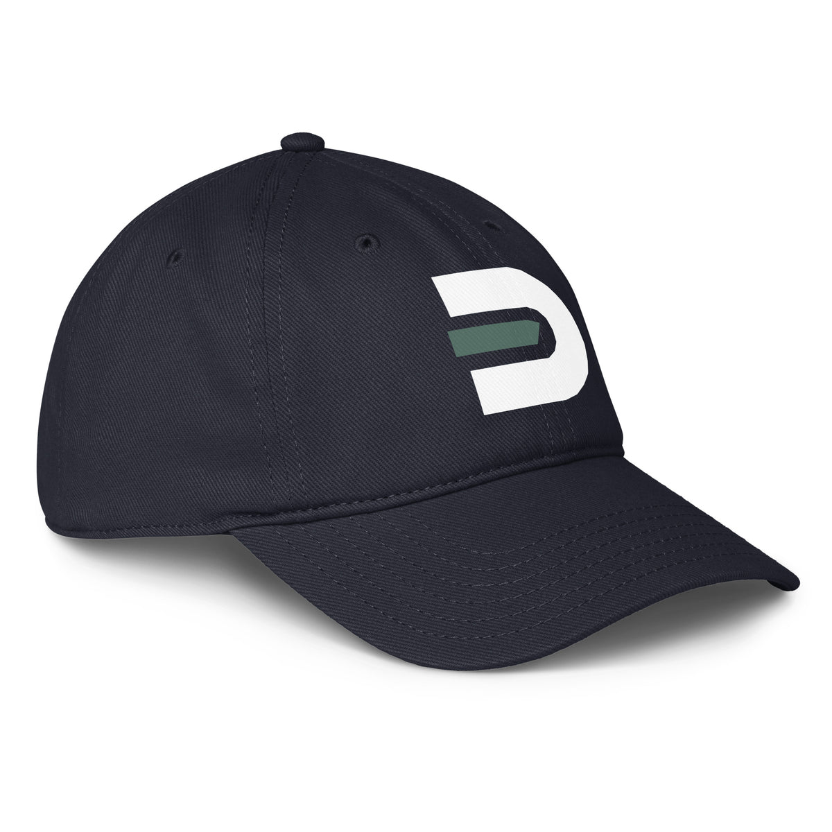 Angled front view of the navy Dads in the Game Signature baseball cap with D emblem