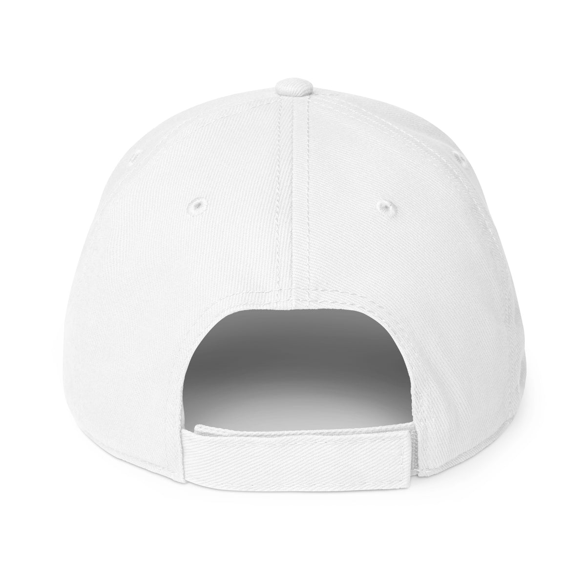 Back view of the white Dads in the Game Signature baseball cap with adjustable strap