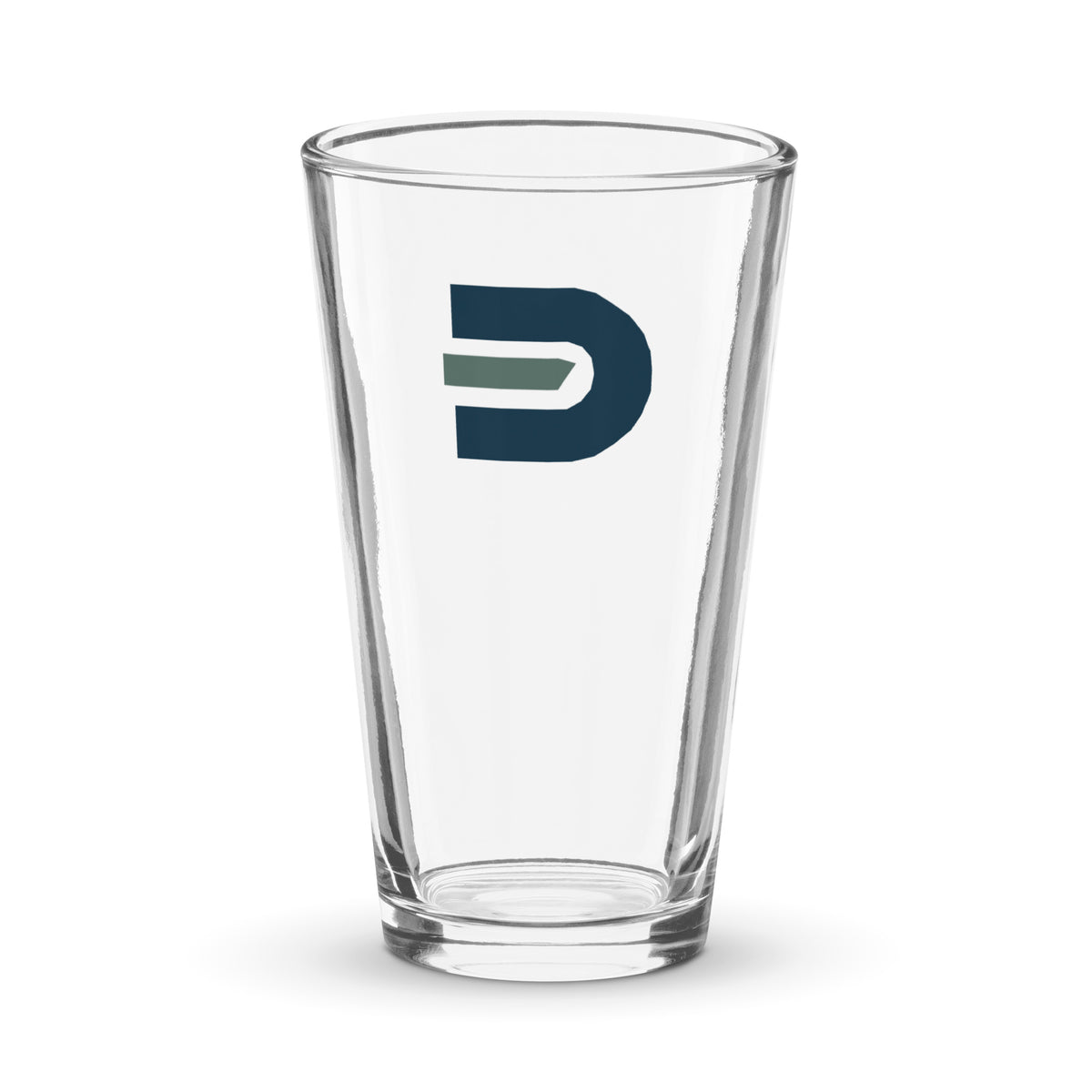Clear Dads in the Game 16 oz Signature pint glass with navy and green D emblem
