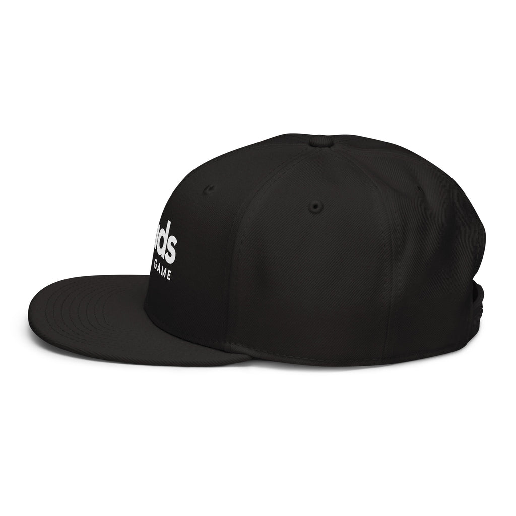 Side view of the black Dads in the Game Full Logo snapback hat
