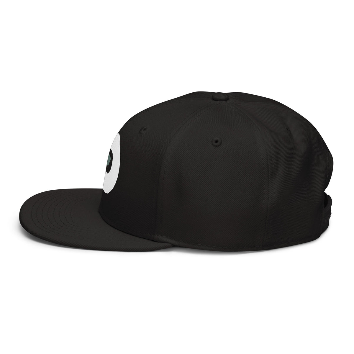 Side view of the black Dads in the Game D Logo snapback hat