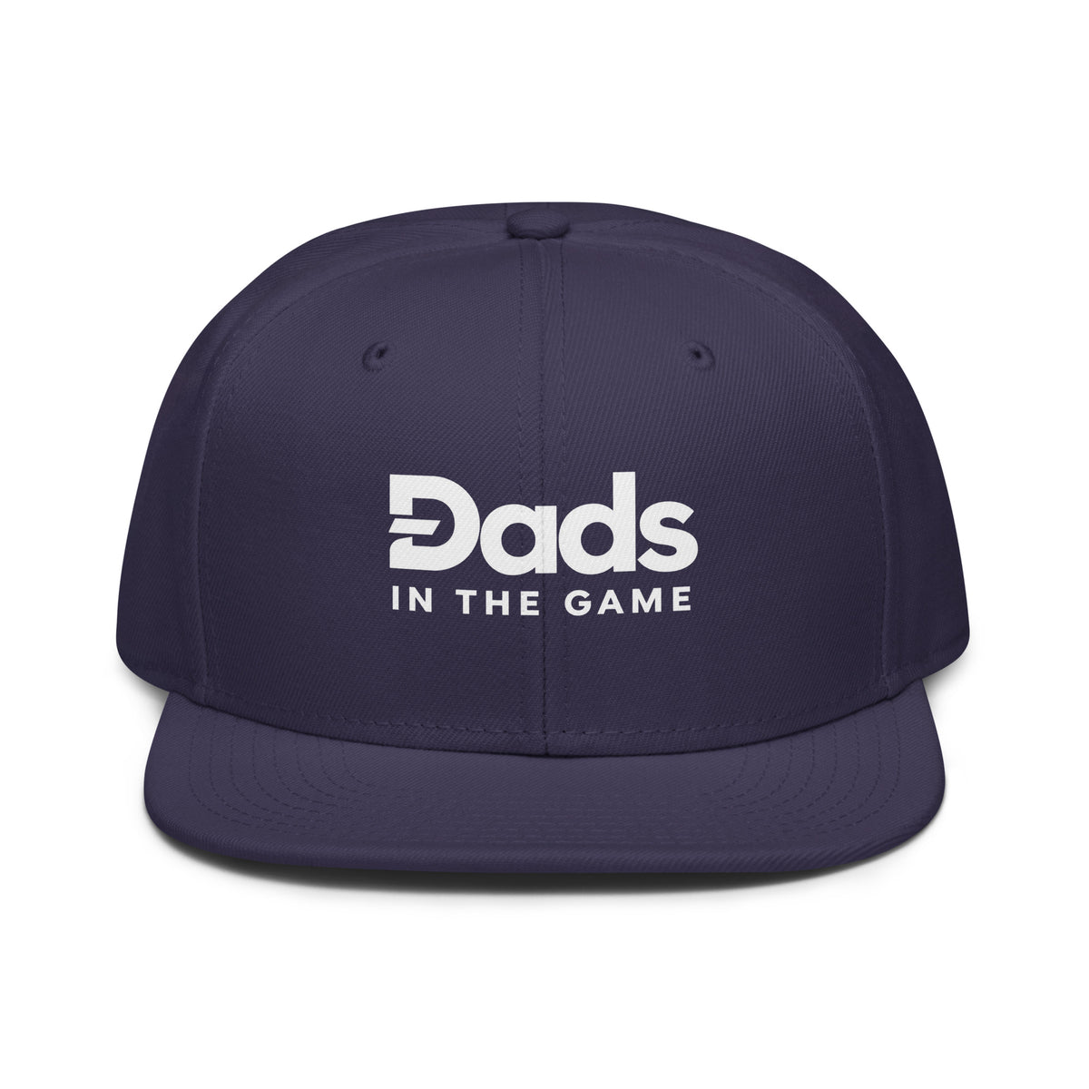 Navy Dads in the Game Full Logo snapback hat, front view