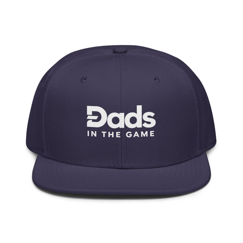 Navy Dads in the Game Full Logo snapback hat, front view