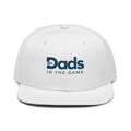 White Dads in the Game Full Logo snapback hat, front view