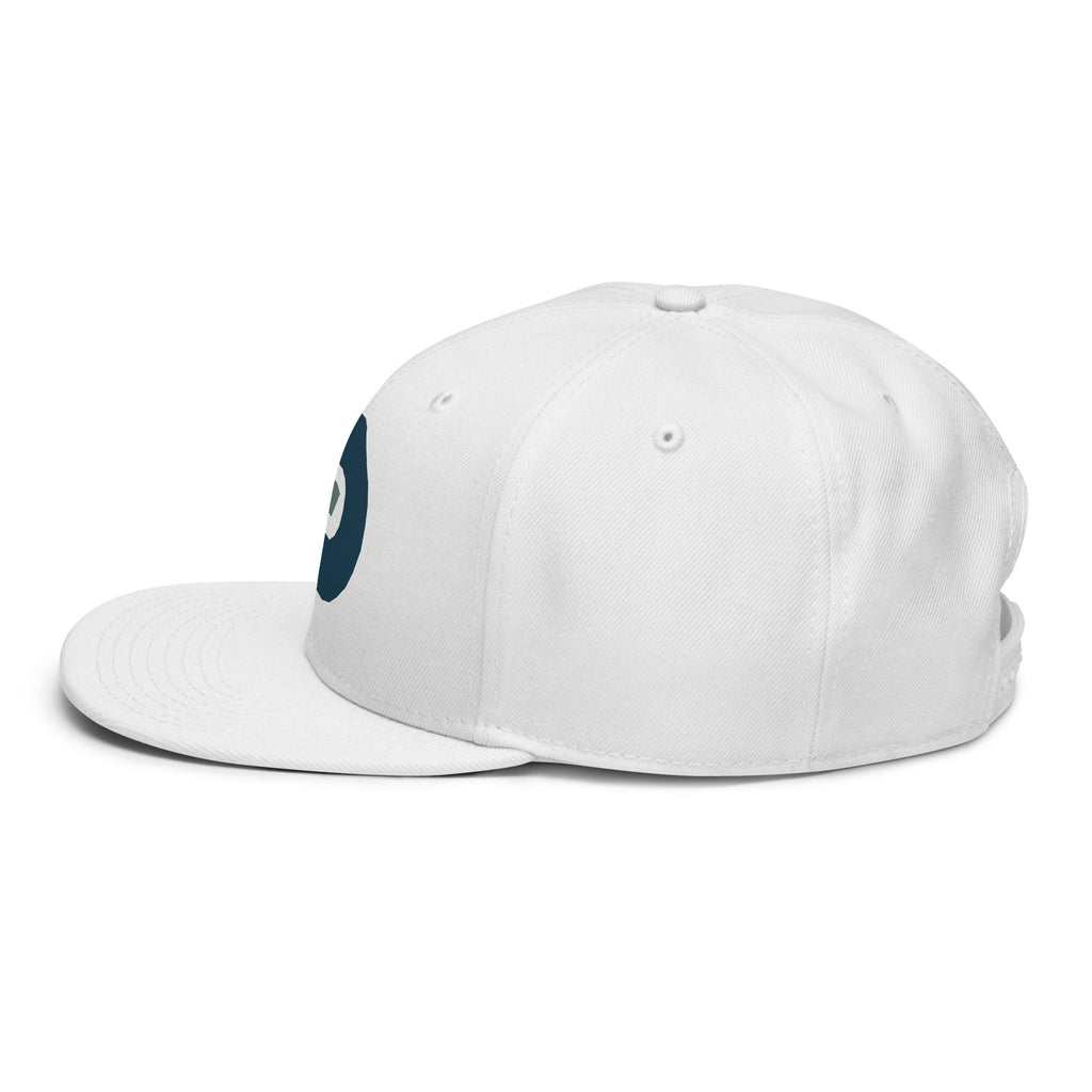 Side view of the white Dads in the Game D Logo snapback hat