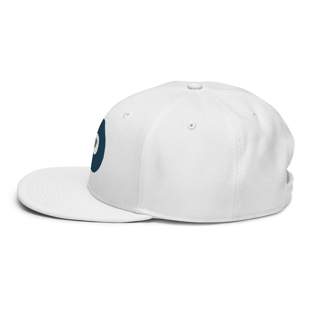 Side view of the white Dads in the Game D Logo snapback hat