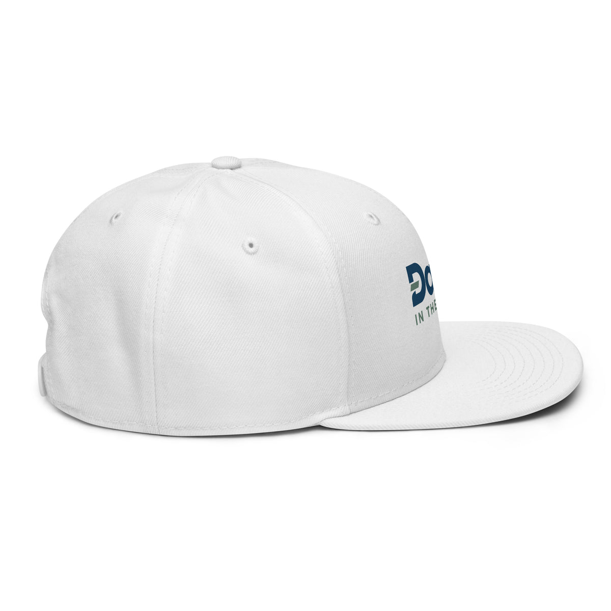 Side view of the white Dads in the Game Full Logo snapback hat