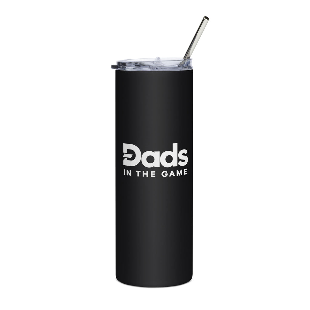 Black Dads in the Game full logo straw tumbler with clear lid and metal straw