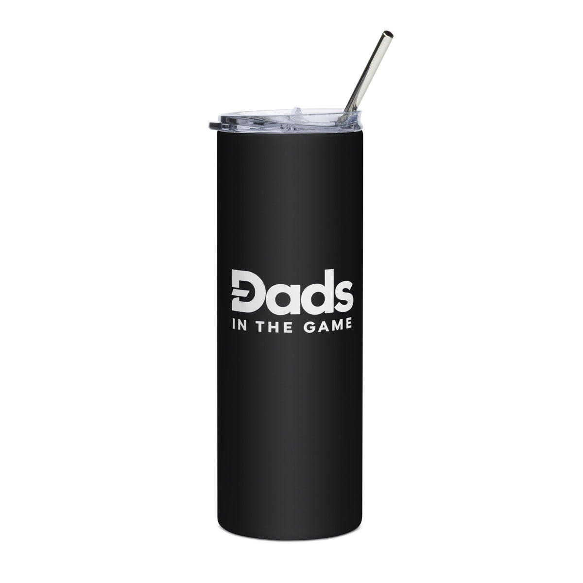 Black Dads in the Game full logo straw tumbler with clear lid and metal straw