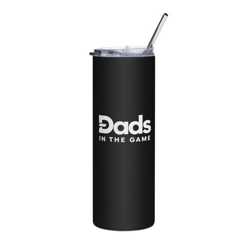 Black Dads in the Game full logo straw tumbler with clear lid and metal straw