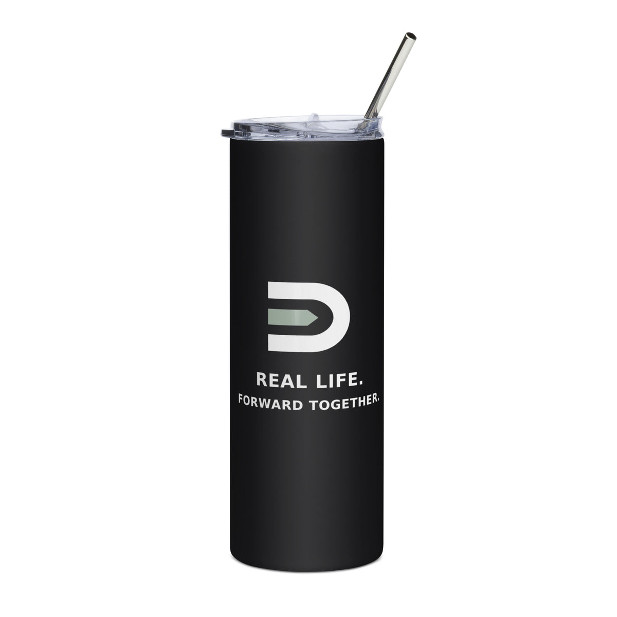 Black Dads in the Game 20 oz Signature tumbler with D emblem, Real Life lettering, lid and metal straw