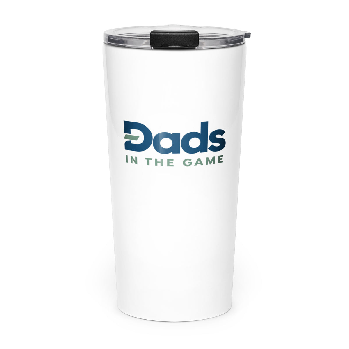 White Dads in the Game full logo tapered tumbler with clear lid