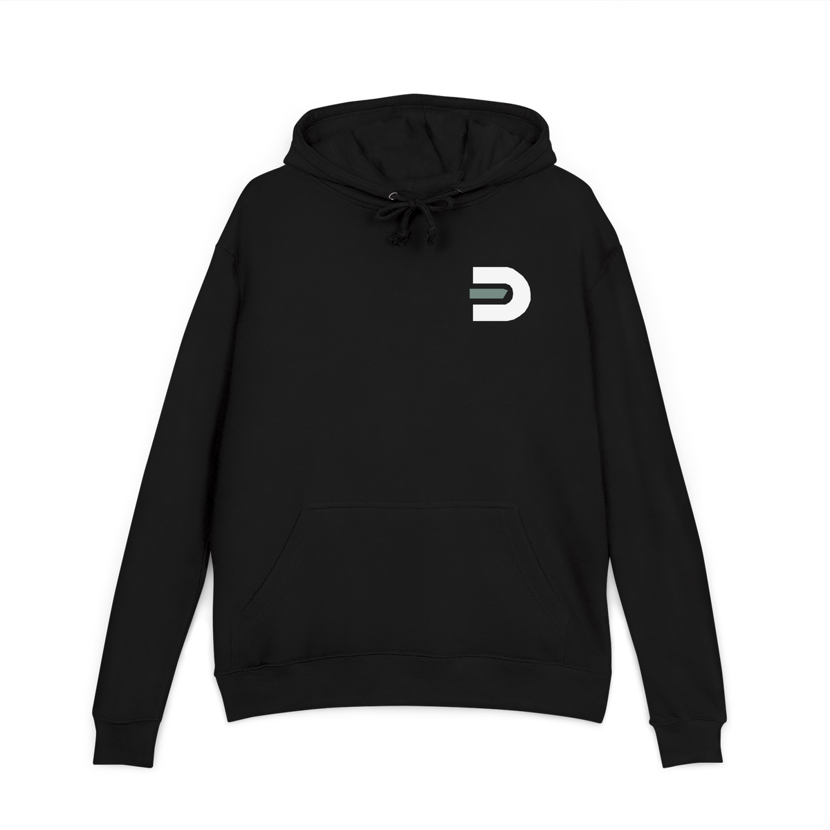 Dads in the Game Signature D black pullover hoodie with white and green emblem on left chest
