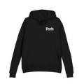 Front view of the black Dads in the Game Real Life Wheel hoodie with small full logo on the left chest