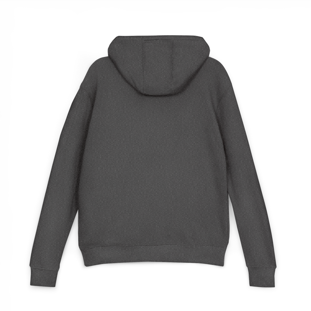 Back view of the charcoal Dads in the Game Signature D hoodie with plain back and hood