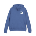 Front view of the heather royal Dads in the Game Signature D hoodie with small D emblem on the left chest