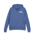 Front view of the heather royal Dads in the Game Real Life Wheel hoodie with small full logo on the left chest
