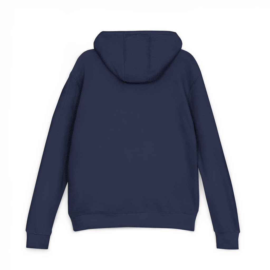 Back view of the navy Dads in the Game Signature D hoodie with plain back and hood