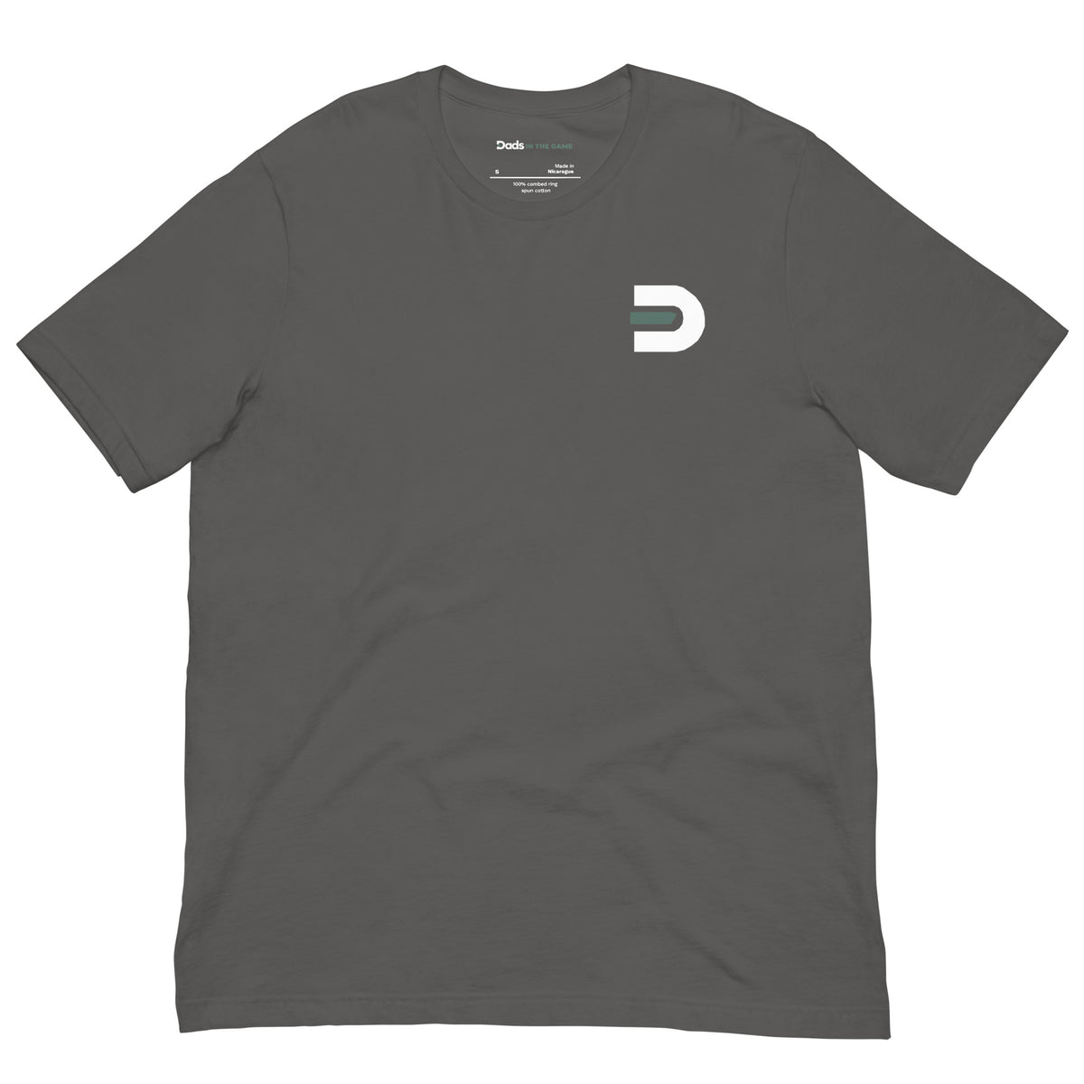 Asphalt Dads in the Game Real Life Wheel T-shirt, front view with small D emblem on the left chest