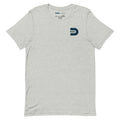Athletic heather Dads in the Game Real Life Wheel T-shirt, front view with small D emblem on the left chest